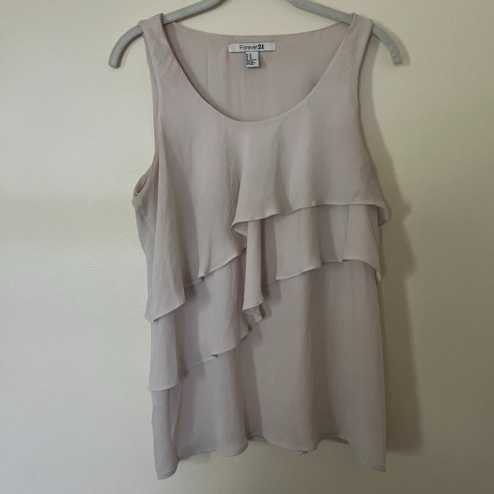 Forever 21 Ivory Ruffled Sleeveless Shirt M